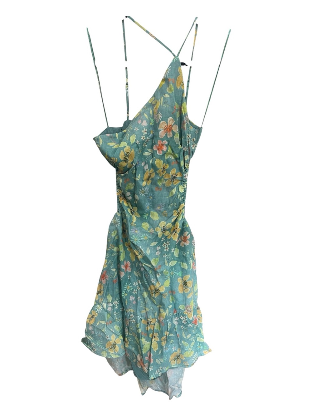Astr One-Shoulder Teal Floral Midi Dress